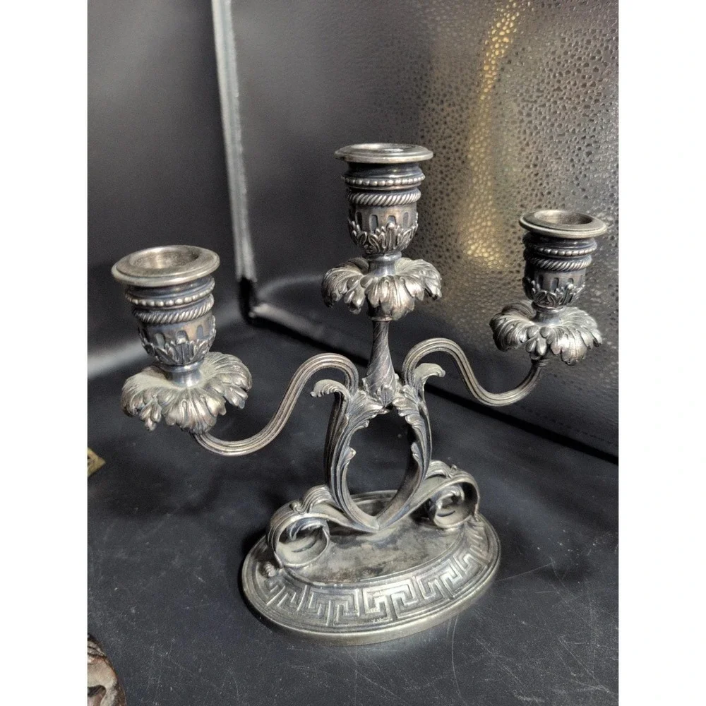 Pairpoint Baroque Rococo Silvered Bronze Trio Ornate Candleabras Candlesticks